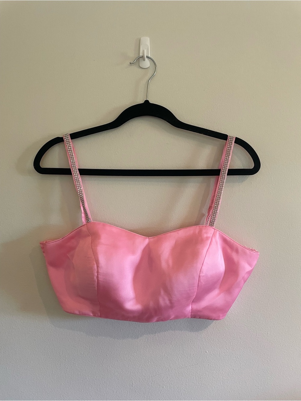 Pink Satin Bralette with Embellished Straps (Custom made)